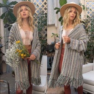 POL Long Open Front Fringe Cardigan Sweater Luxury